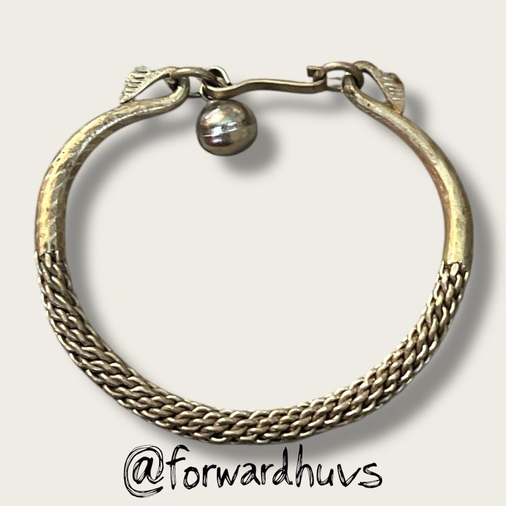 Rare Vintage Tribal Bracelet Pwo Karen Hill Tribe Silver Tone Woven Metal Bell C